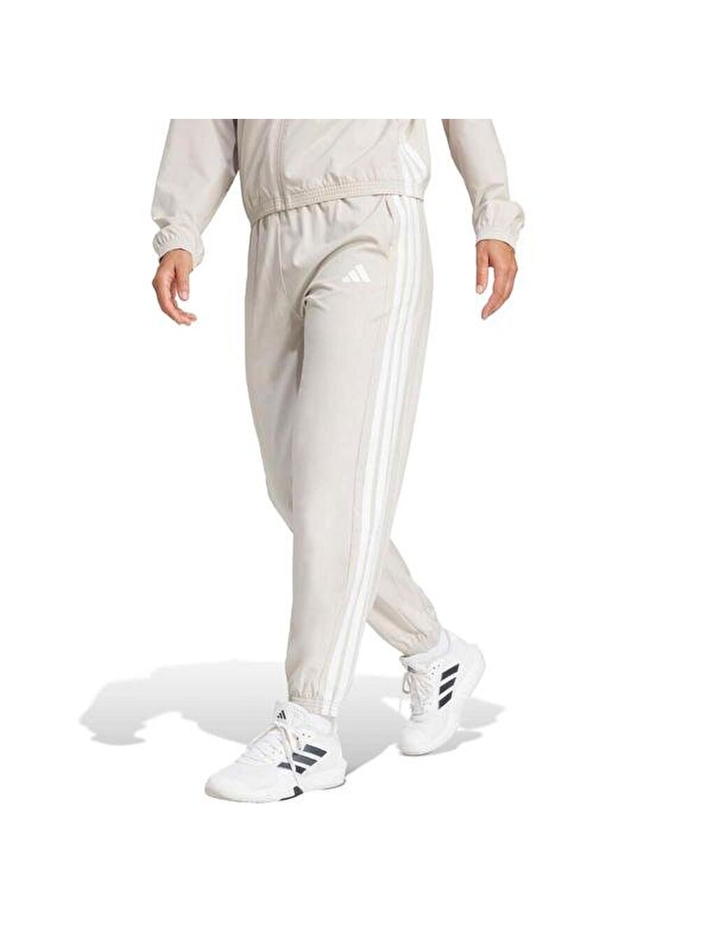 Train Essentials 3 Stripes Woven Kadın Bej Eşofman Altı