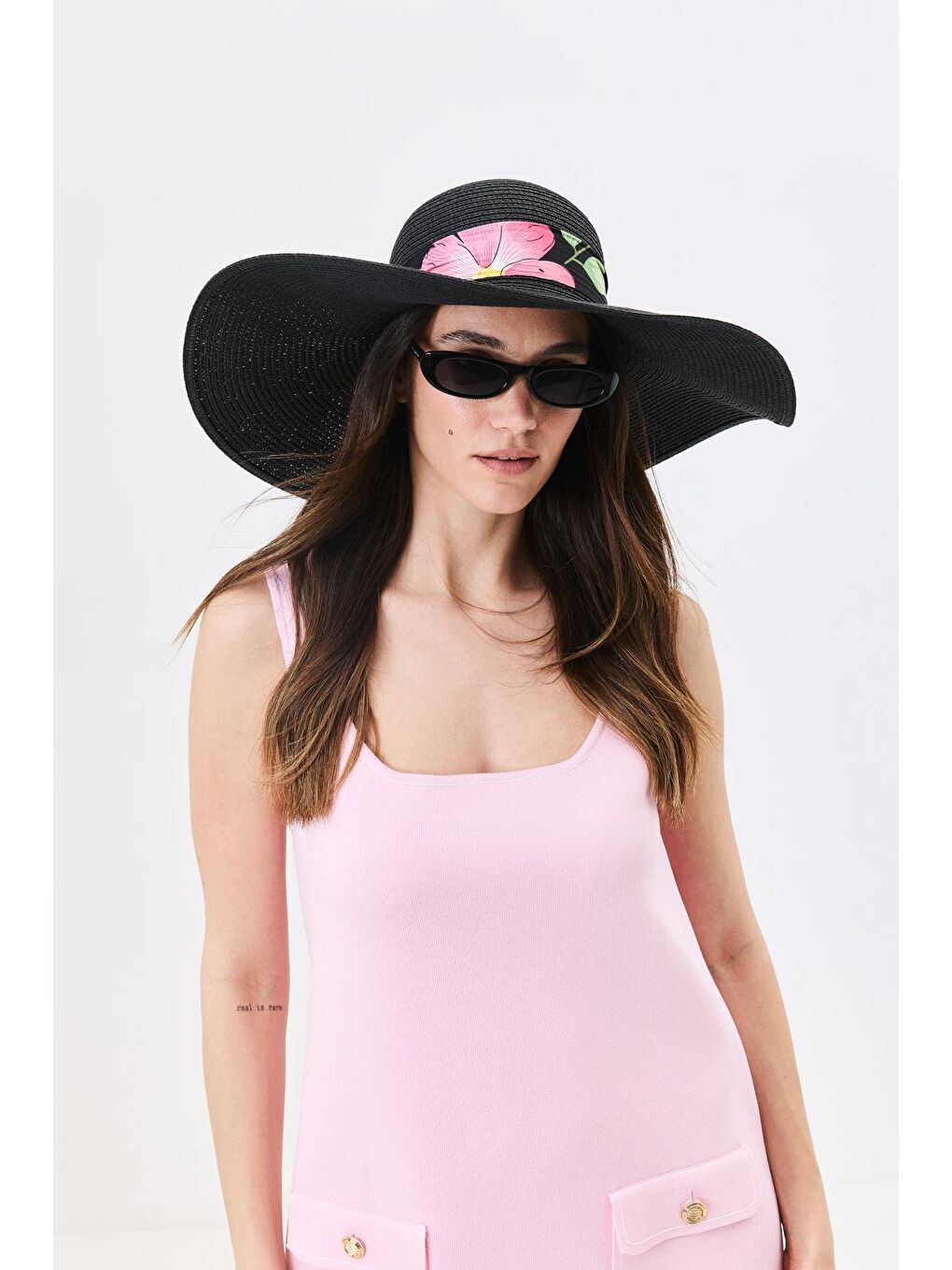 Geniş Kenar Hasır Plaj Şapkası Y25730-11 Siyah