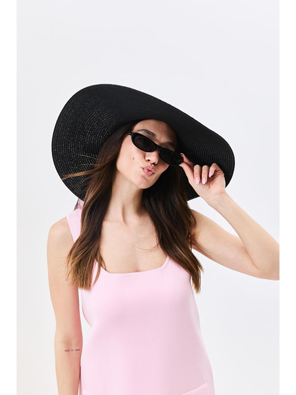 Geniş Kenar Hasır Plaj Şapkası Y25730-11 Siyah-1