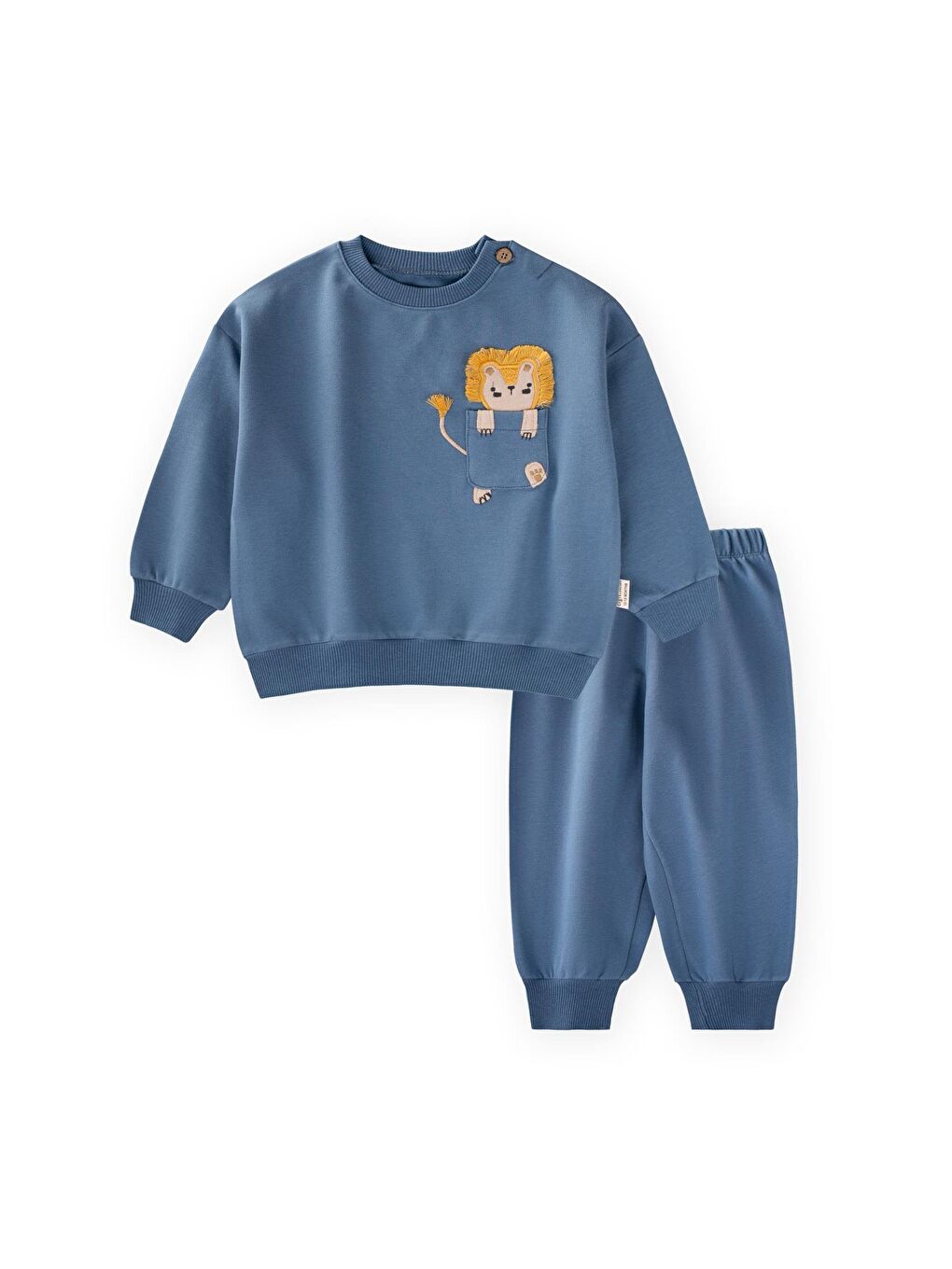Nakışlı Sweatshirt Takım 0-4 Yaş İndigo Mavi