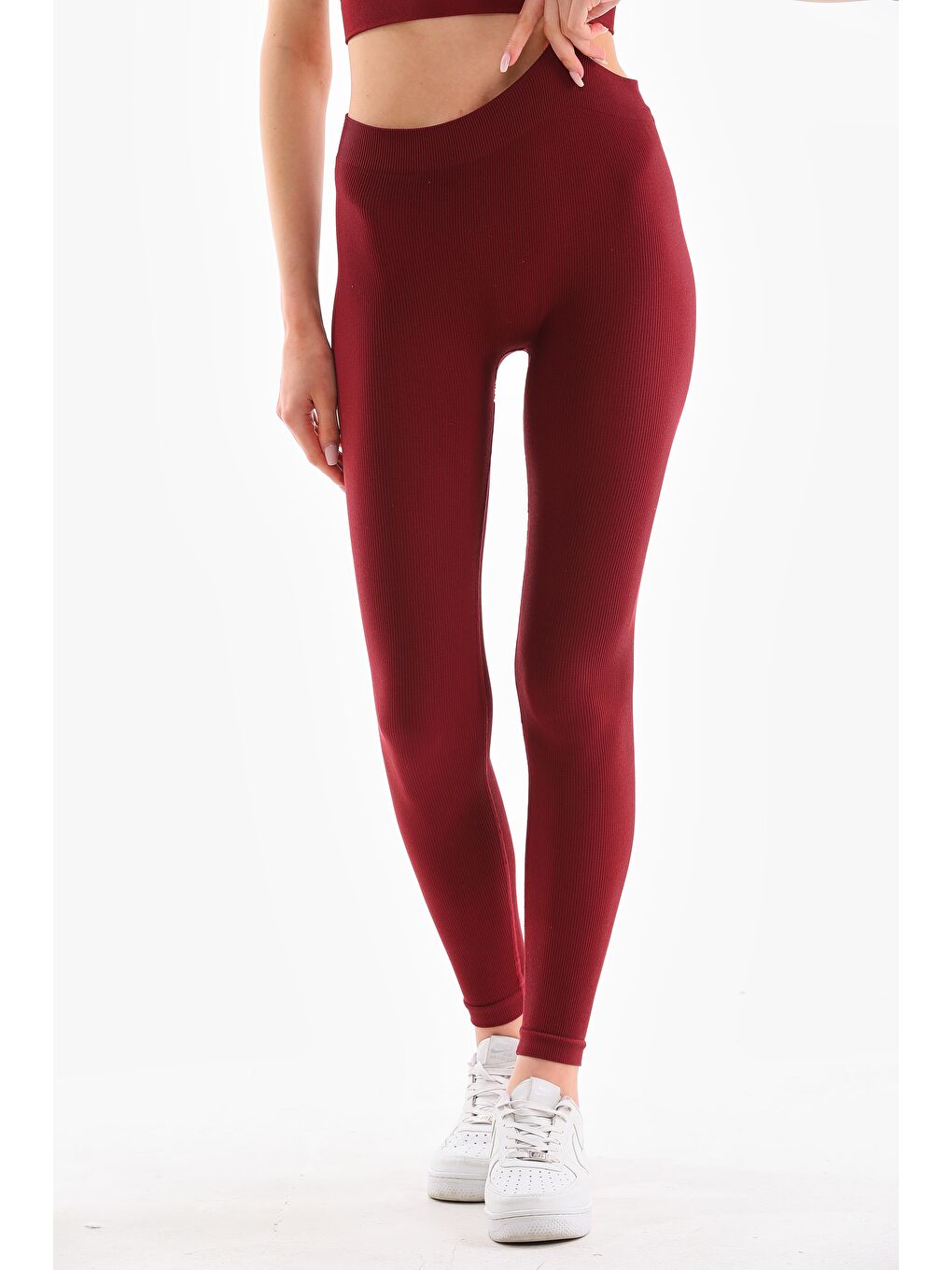 Kadın Bordo Renkli Fitilli Seamless Tayt-1