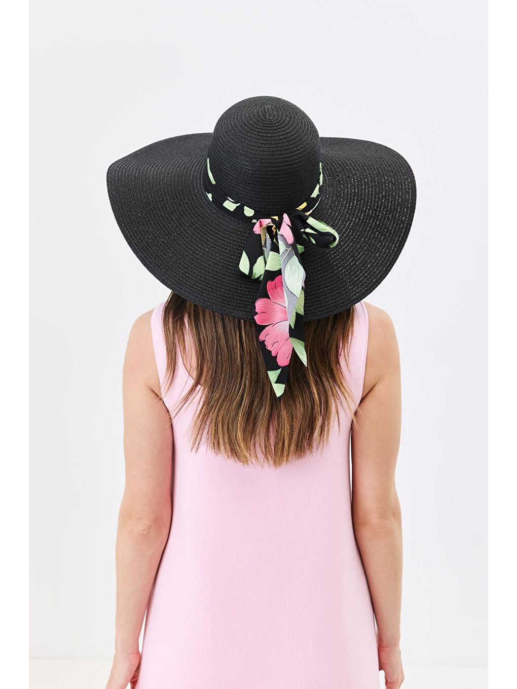 Geniş Kenar Hasır Plaj Şapkası Y25730-11 Siyah-3