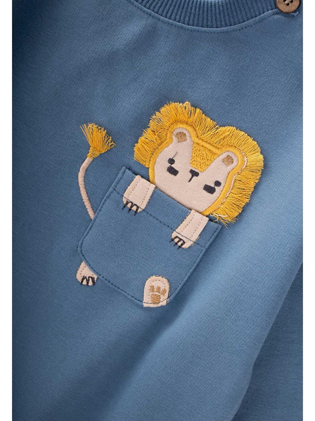 Nakışlı Sweatshirt Takım 0-4 Yaş İndigo Mavi-2