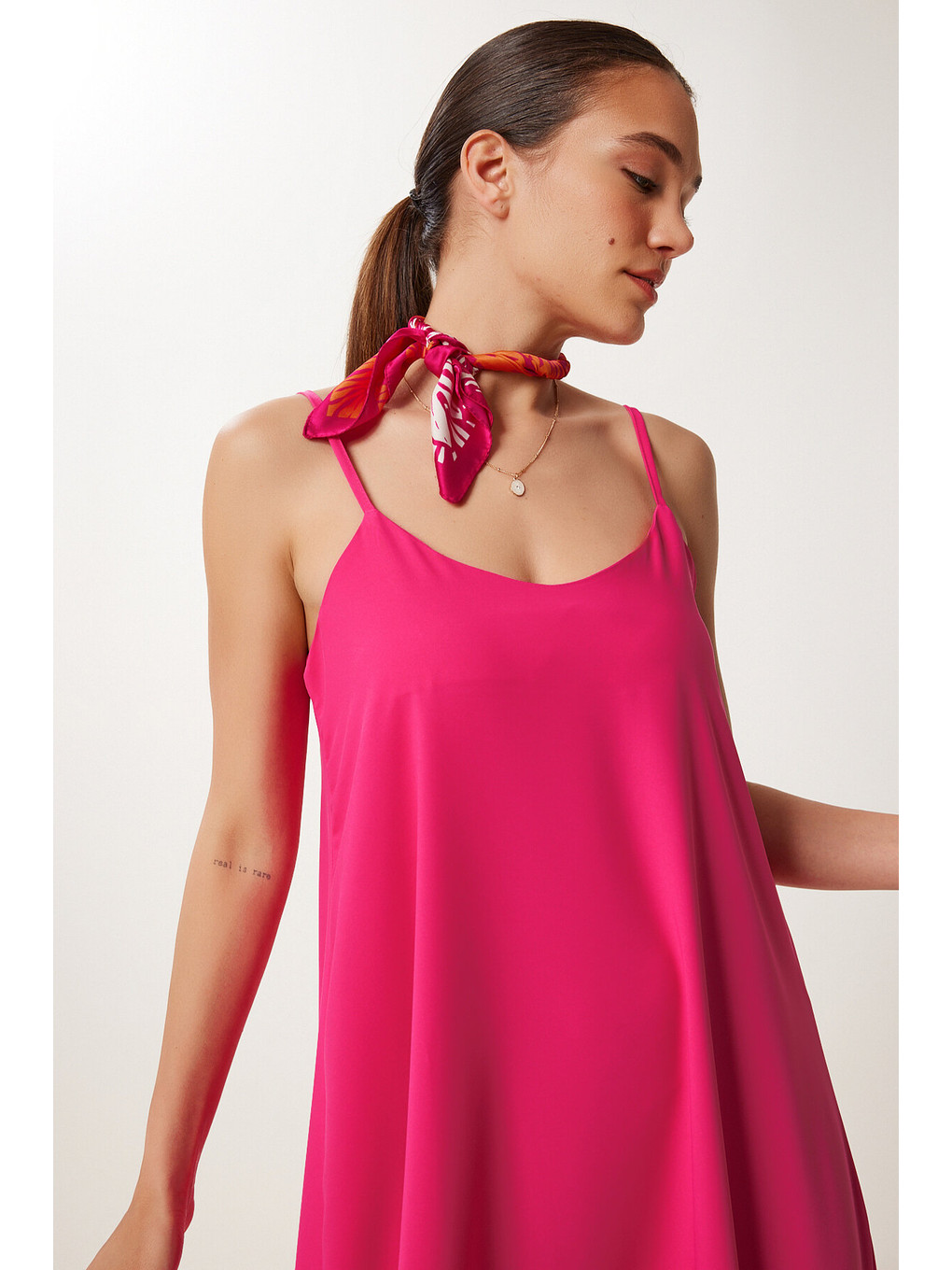 Askılı Dökümlü Elbise Koyu Pembe Lgk0004-3