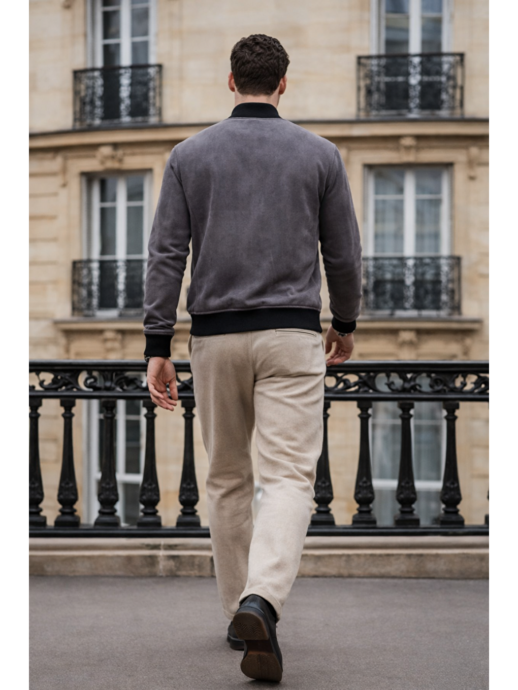 Gri Erkek Trend Dar Astarsız Nubuk Süet Füme Ceket-5