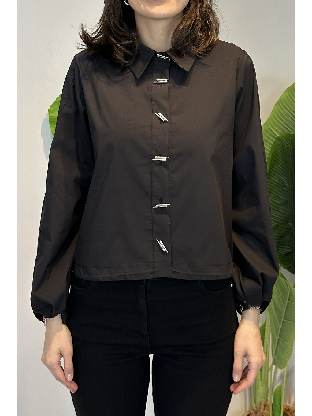 Birit Detaylı Poplin Gömlek 19556 Siyah-1