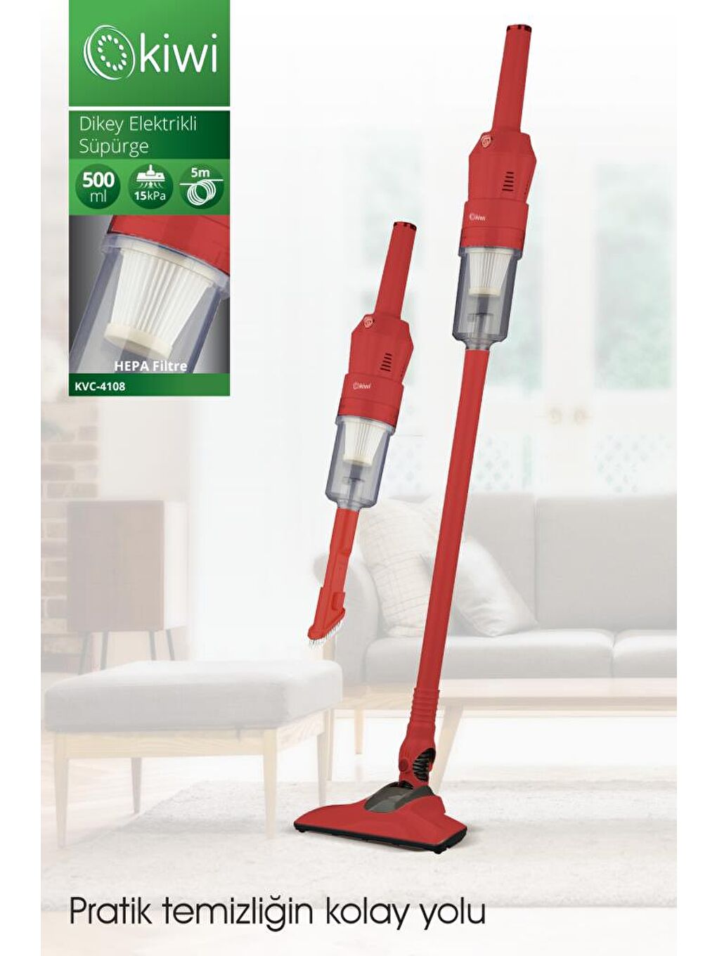 KVC-4108 Dikey Elektrikli Süpürge Kırmızı