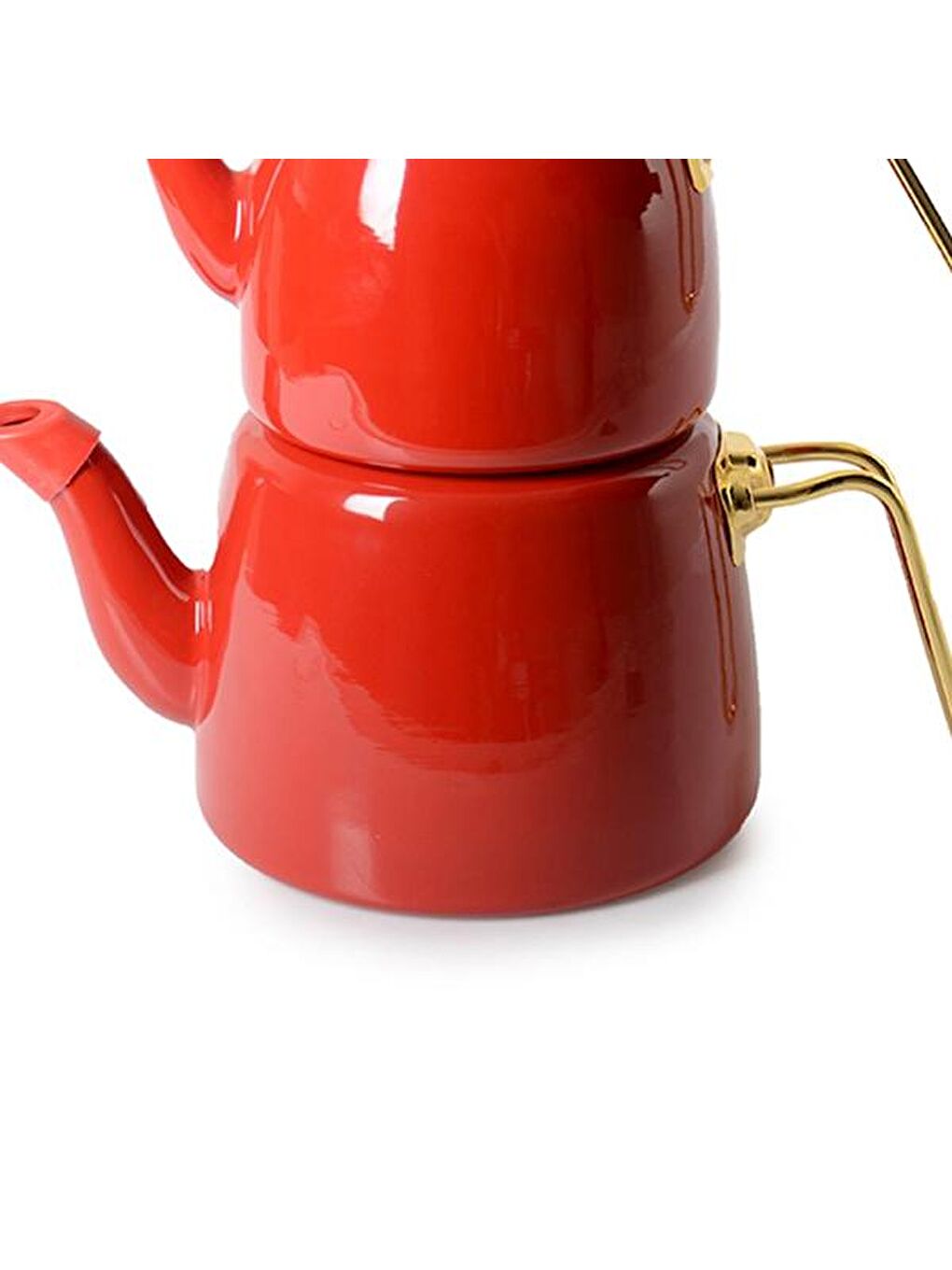 Karışık Emaye Çaydanlık - Kırmızı / Altın-1