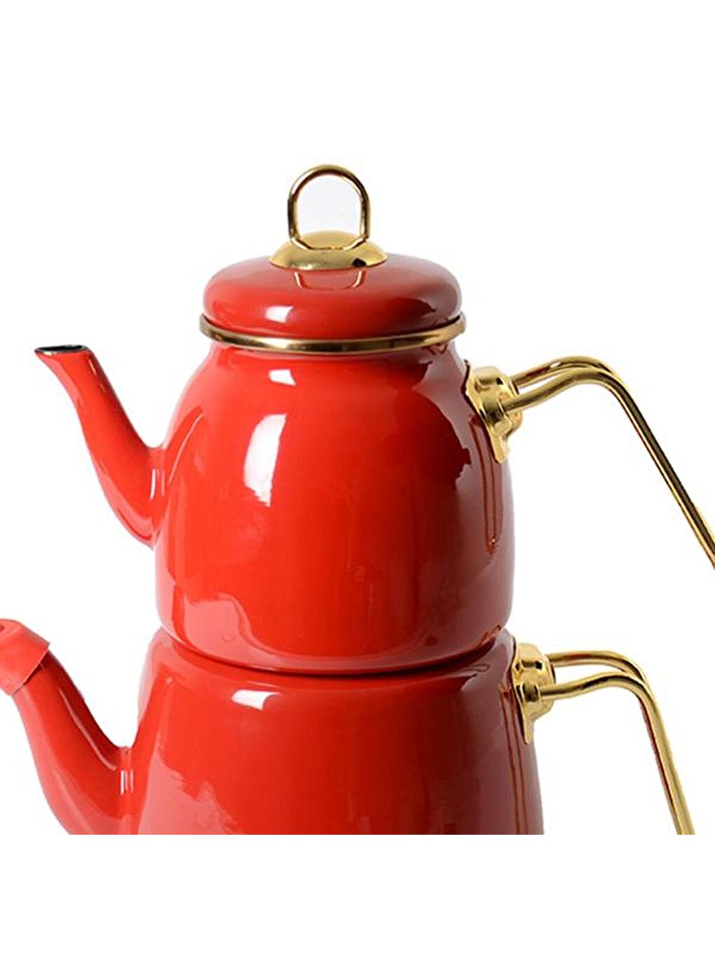 Karışık Emaye Çaydanlık - Kırmızı / Altın-2
