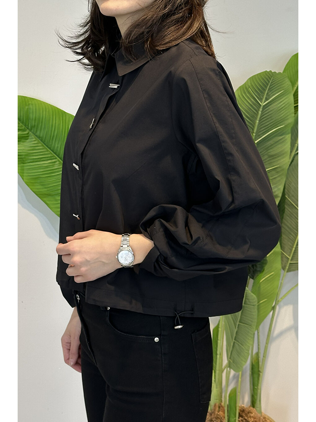 Birit Detaylı Poplin Gömlek 19556 Siyah-2