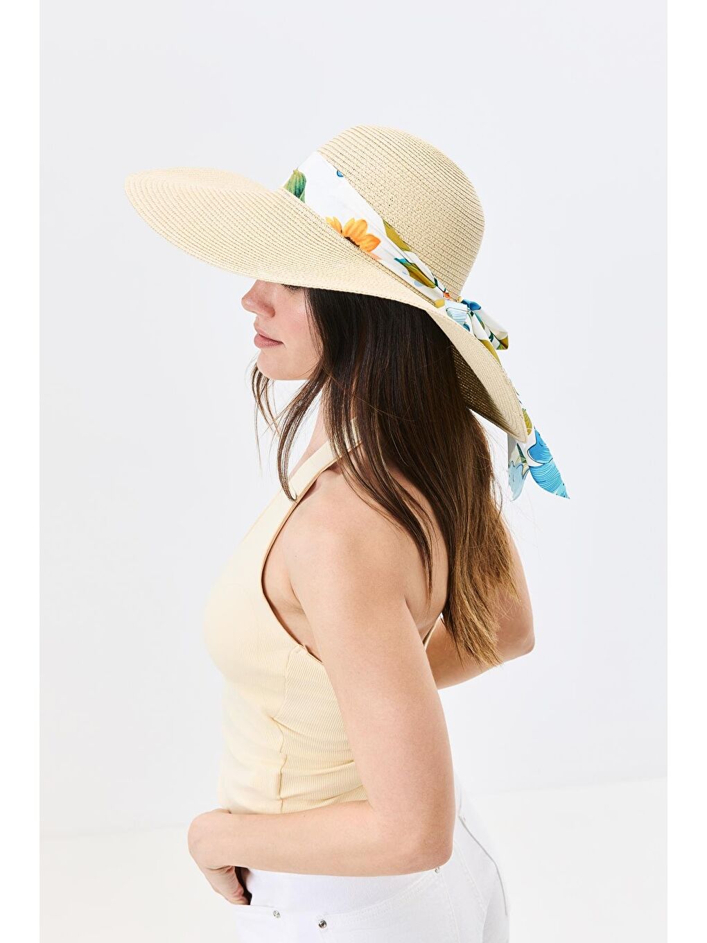 Geniş Kenar Hasır Plaj Şapkası Y25730-11 Bej-1