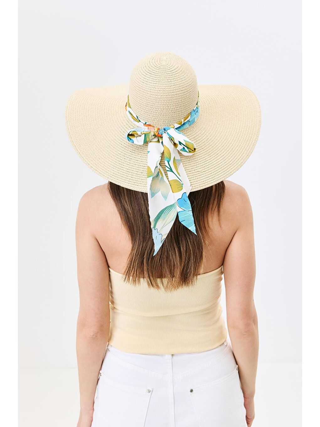 Geniş Kenar Hasır Plaj Şapkası Y25730-11 Bej-2