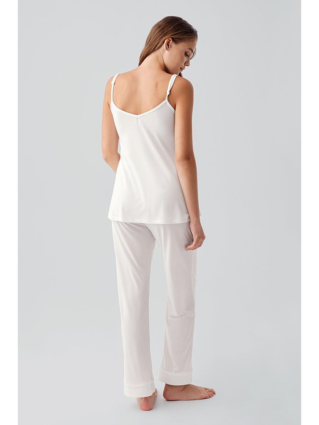 Ekru Askılı Esnek Viskoz Hamile Sabahlık Pijama Takım 19307-5