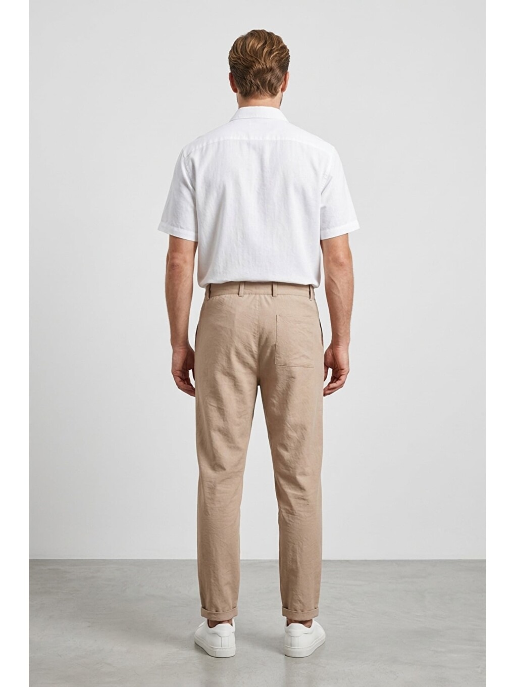 Bej Beli Bağlamalı Duble Paça Jogger Pantolon-1