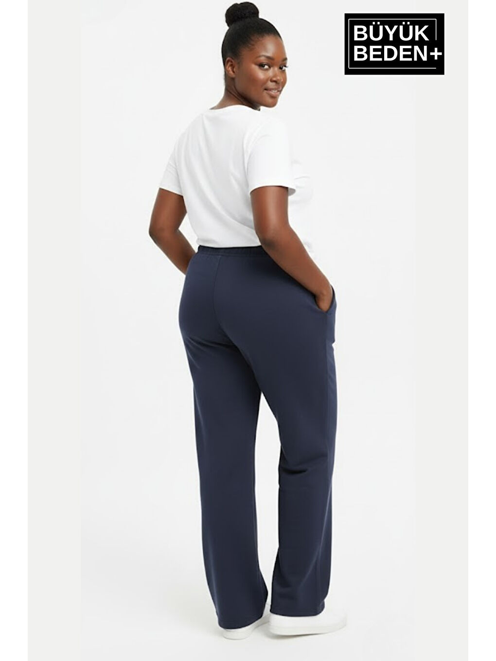 Lacivert Kadın Büyük Beden Rahat Kesim Lastikli Bel Paça Reçmeli Eşofman Altı SPR26EAK952-2