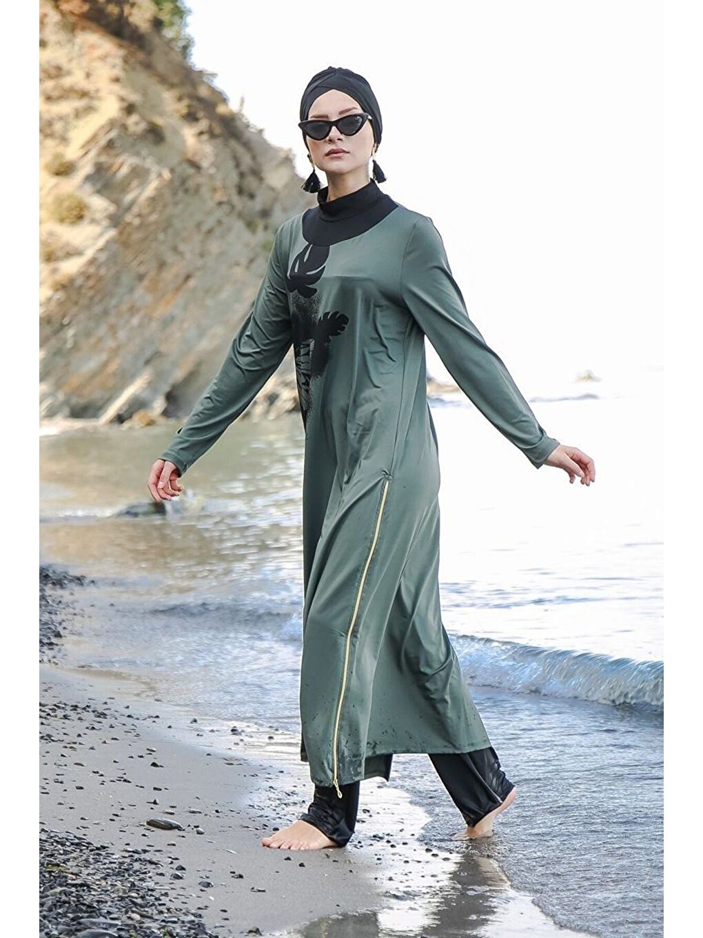 Tam Kapalı Tesettür Mayo Haki M2021-2
