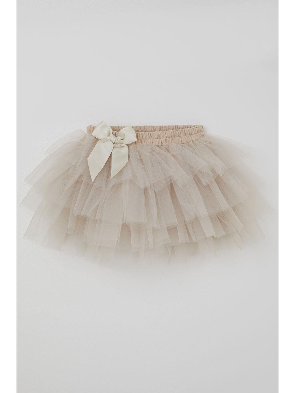 Bej Kız Çocuk Tütü Etek Tül Detaylı Katlı Fiyonk Aksesuarlı Taş (4-8 Yaş)