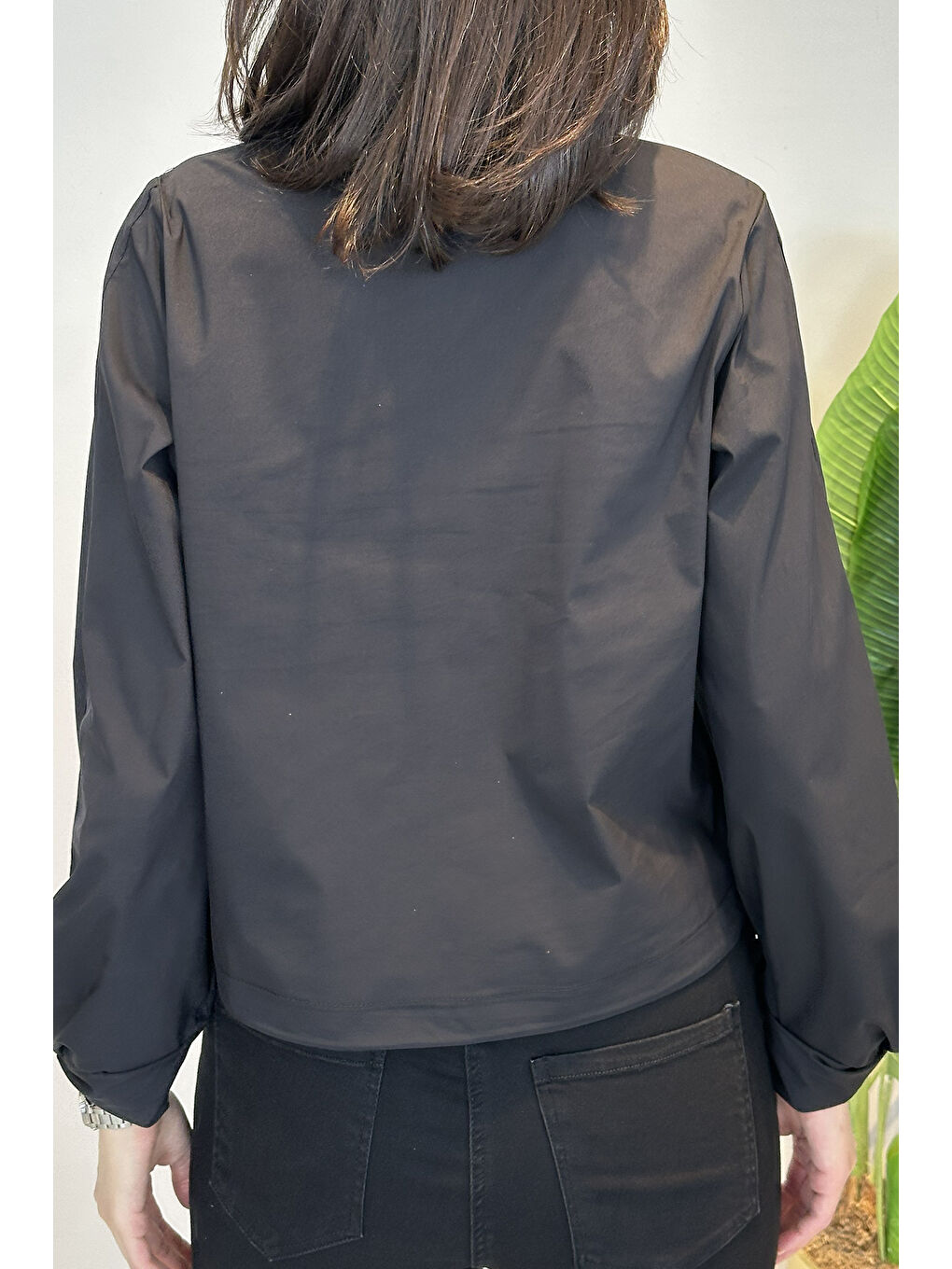 Birit Detaylı Poplin Gömlek 19556 Siyah-3