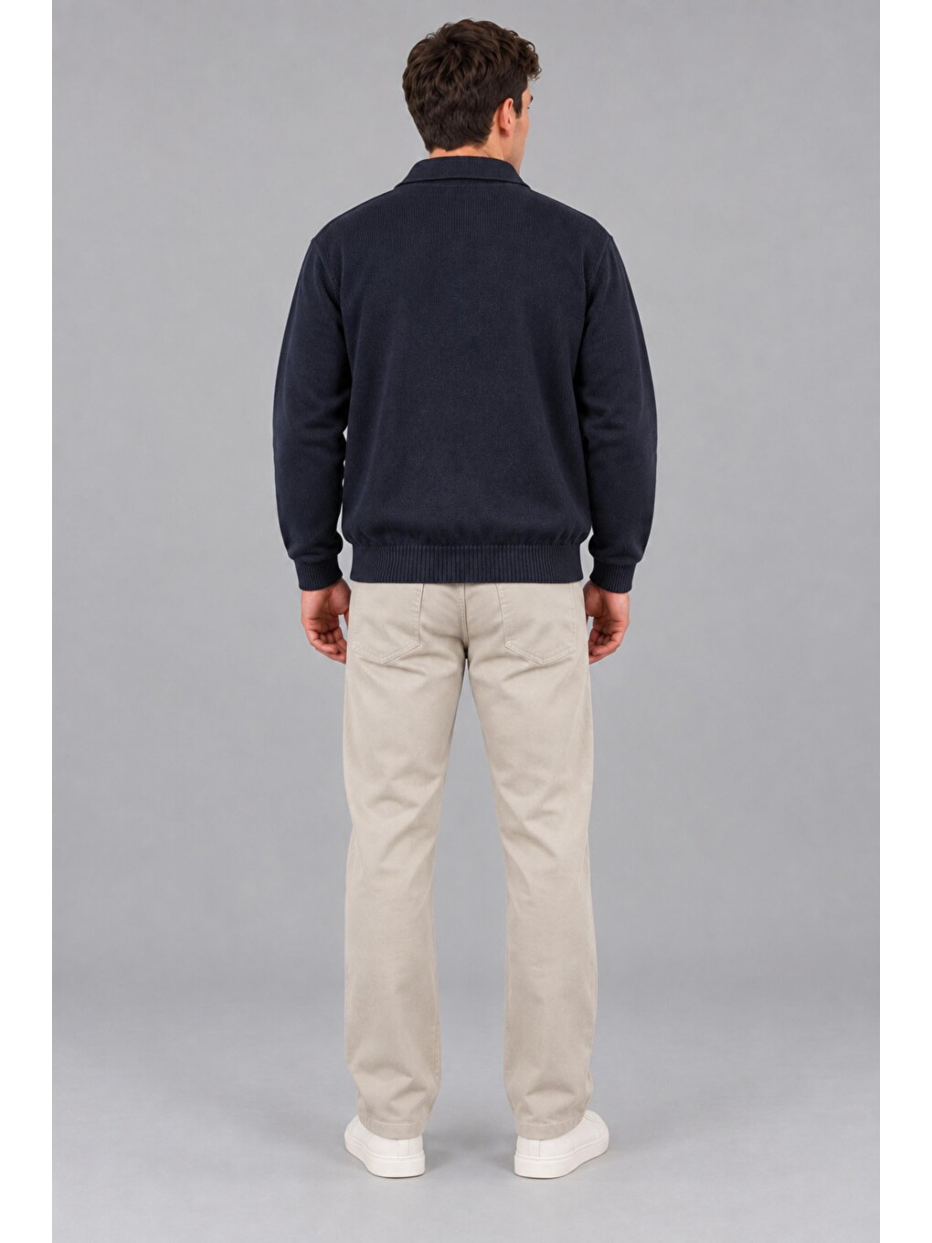 Lacivert Oversize Düğmeli Yaka Örgü Kazak Dp 17501_10063-5