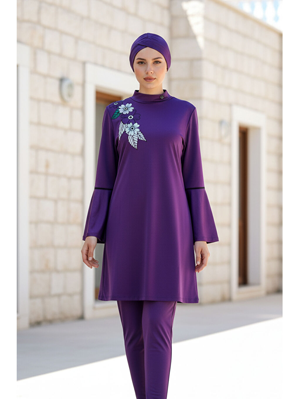 Tam Kapalı Tesettür Mayo Mor M2008-2