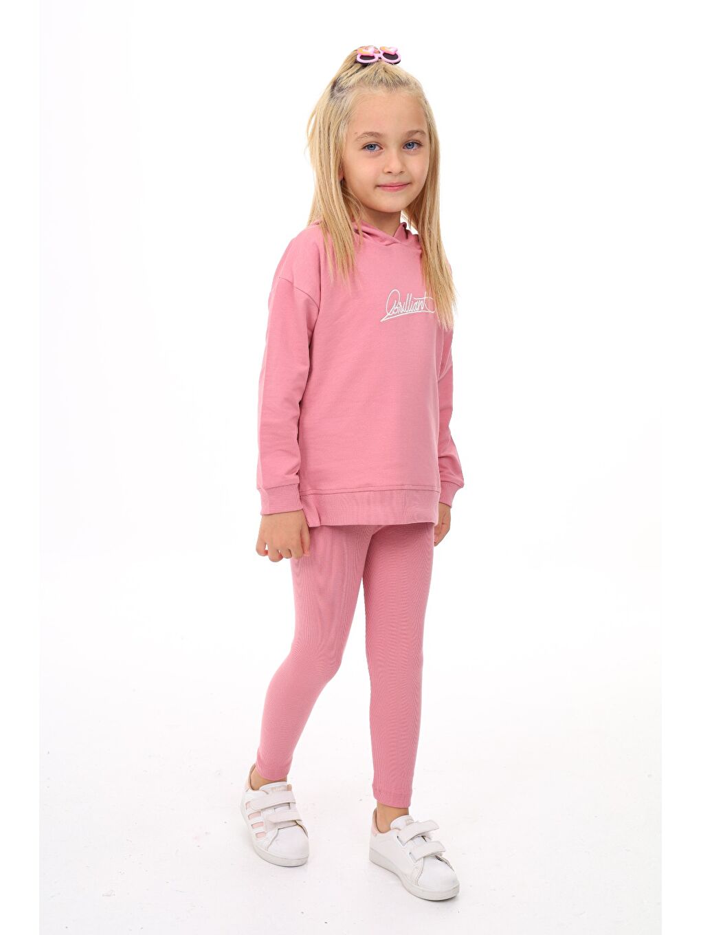 Pembe Kız Çocuk Nakışlı Taytlı Takım-1