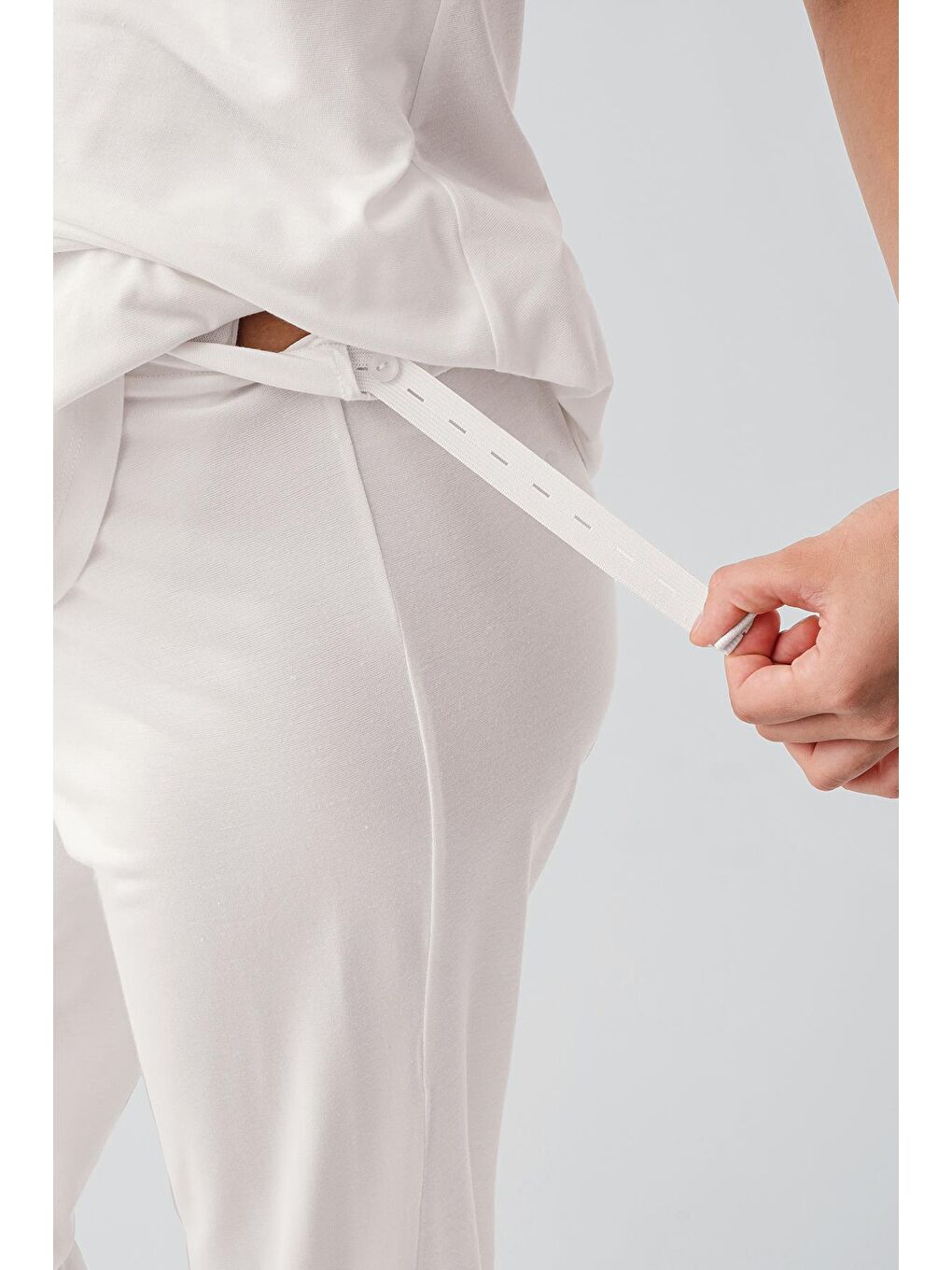 Ekru Askılı Esnek Viskoz Hamile Sabahlık Pijama Takım 19307-7