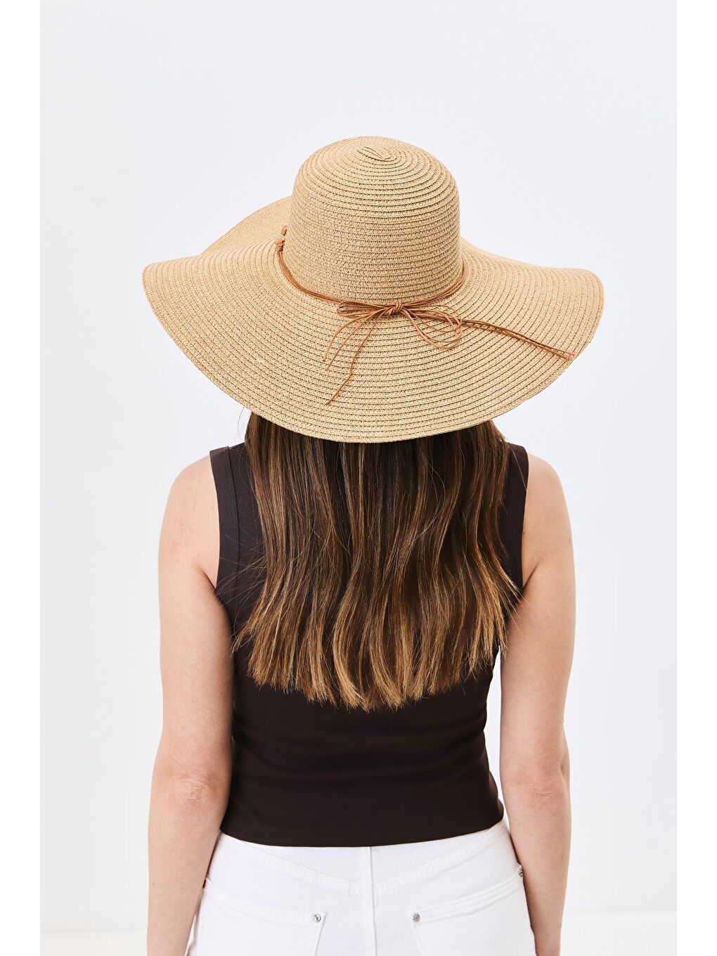 Bej Geniş Kenar Hasır Plaj Şapkası Y25730-12 Vizon-1