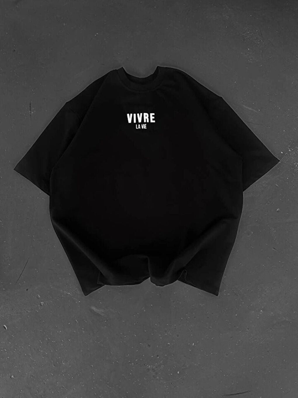 Baskılı Oversize Bisiklet Yaka T-shirt - Siyah-1