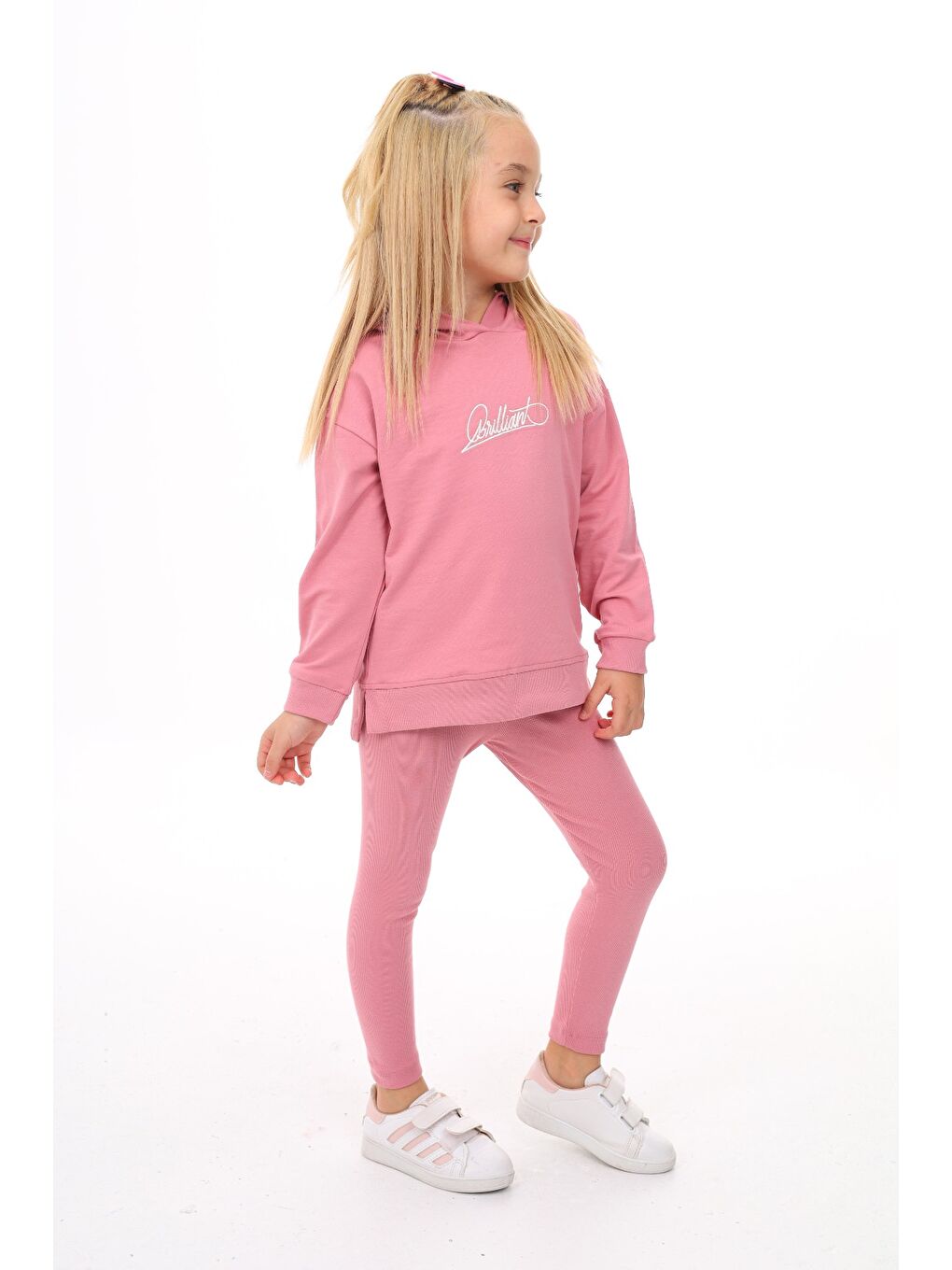 Pembe Kız Çocuk Nakışlı Taytlı Takım-2