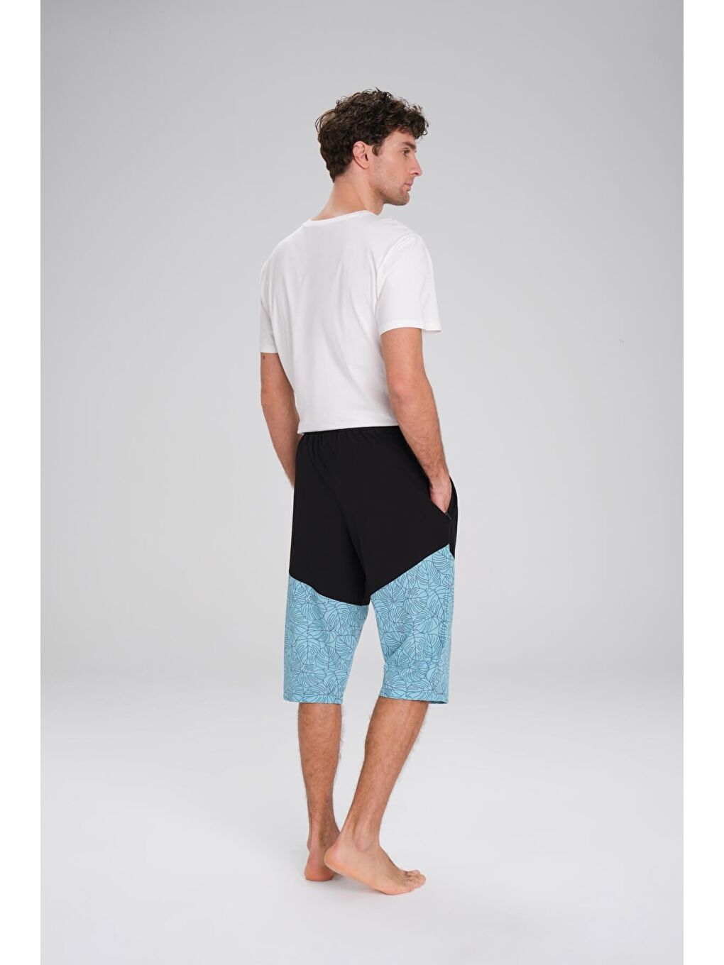 Desenli Siyah Mavi Uzun Erkek Havuz Ve Deniz Şortu 2420-2