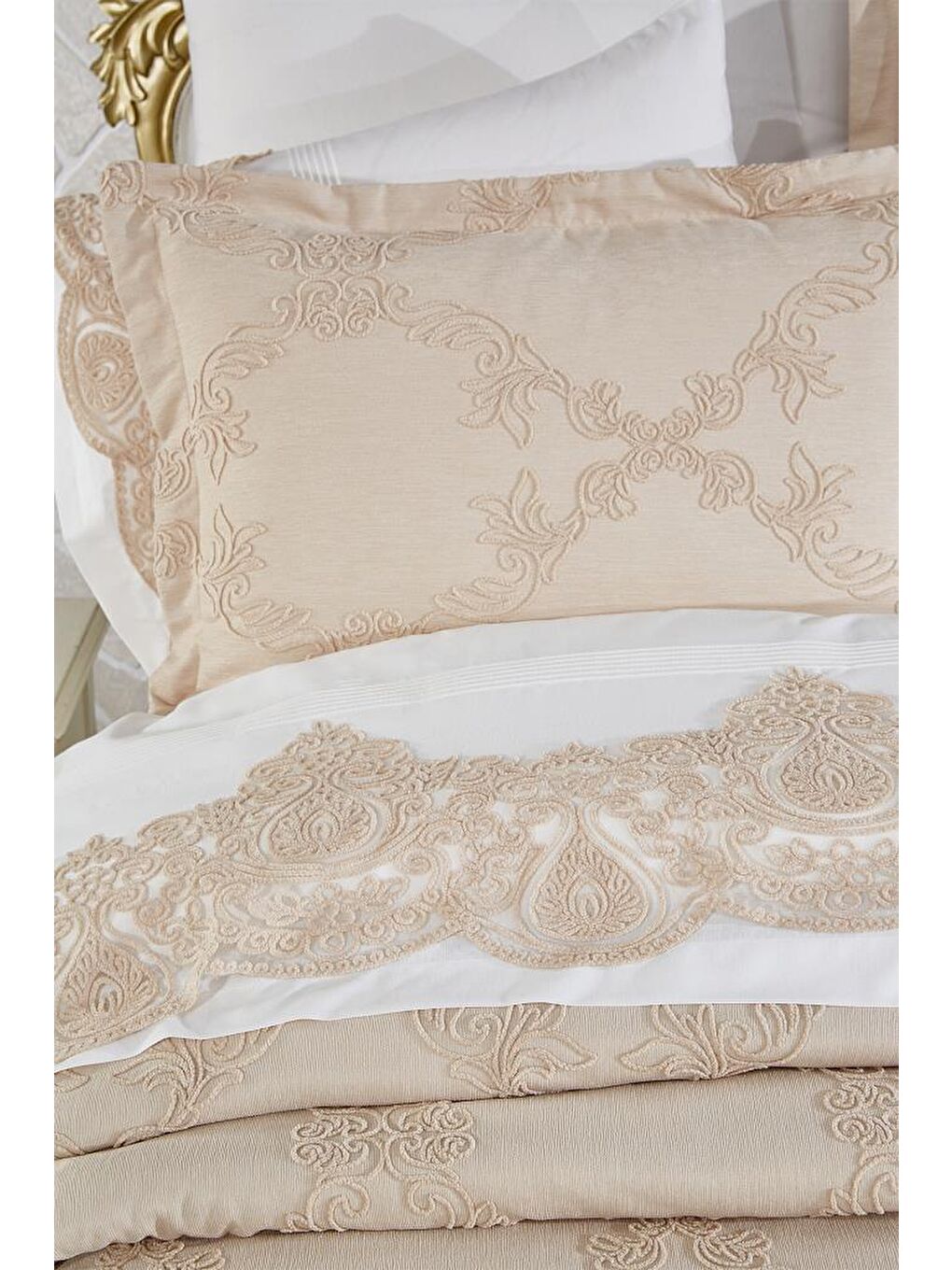 Sahra 10 Parça Battaniyeli Çeyiz Seti Bej-6