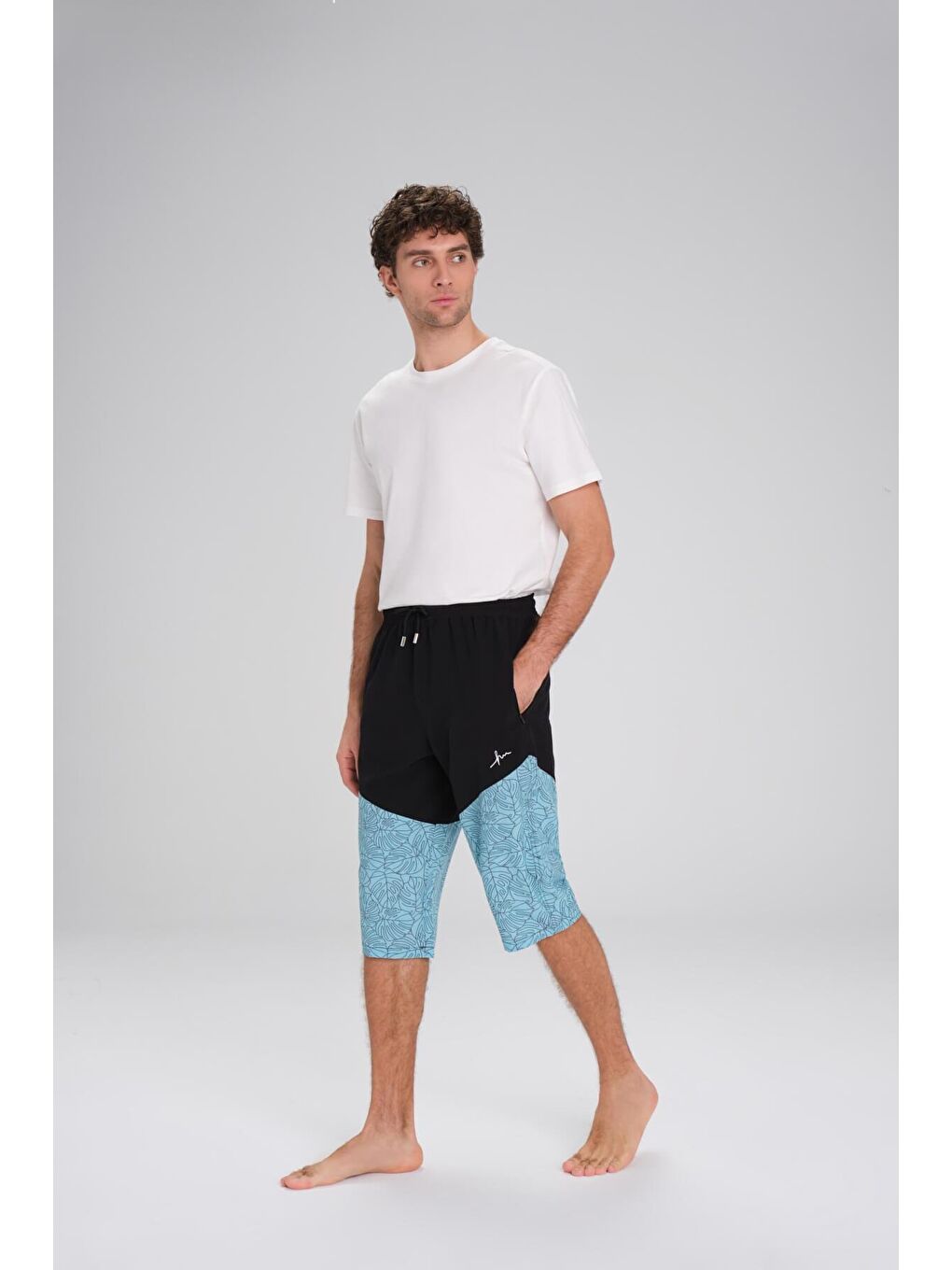 Desenli Siyah Mavi Uzun Erkek Havuz Ve Deniz Şortu 2420-3