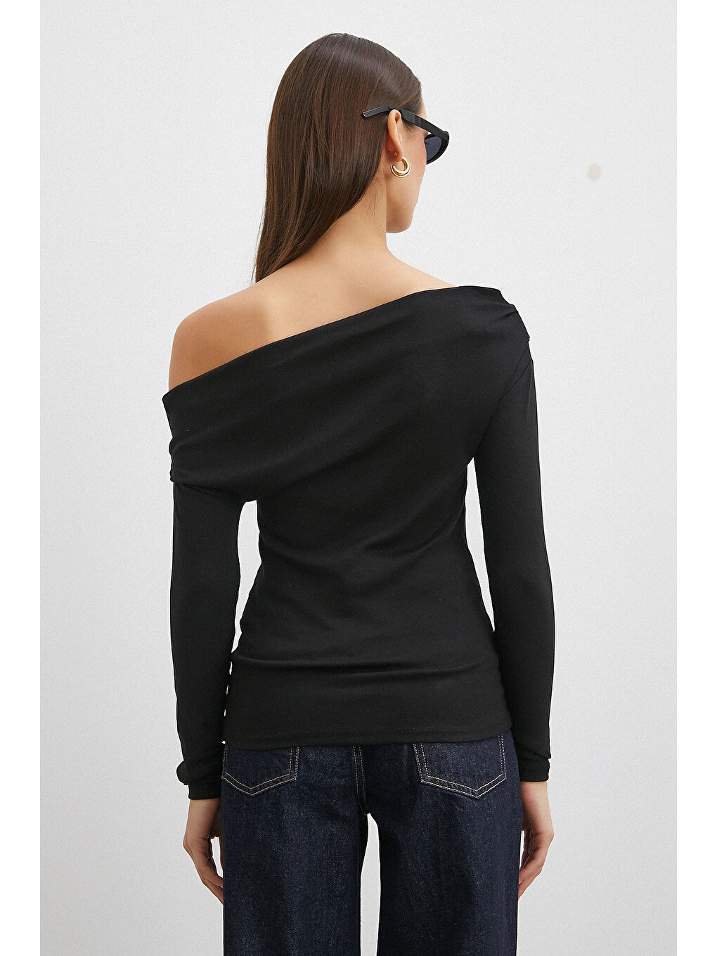 Omuz Pileli Uzun Kol Bluz Siyah-5