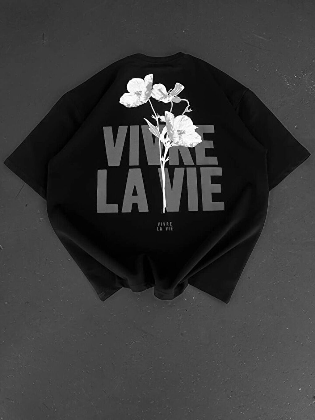 Baskılı Oversize Bisiklet Yaka T-shirt - Siyah-2