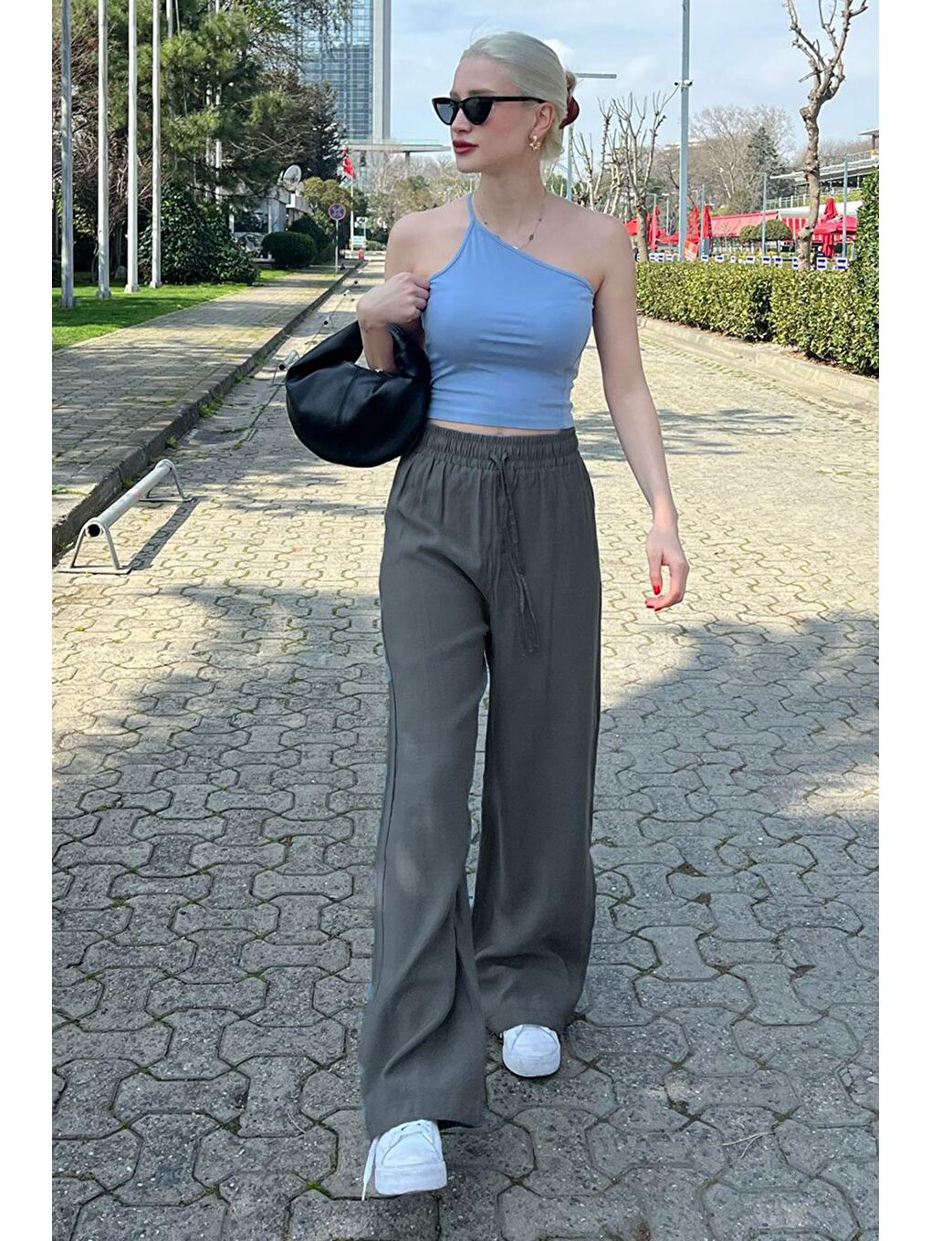 Antrasit Geniş Paça Kadın Pantolon Mg1982-3