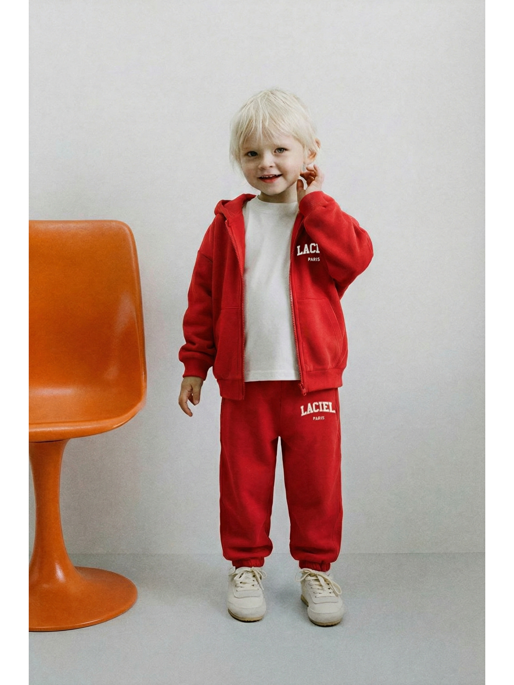 Unisex Çocuk Pamuklu Kırmızı Fermuarlı Eşofman Takım