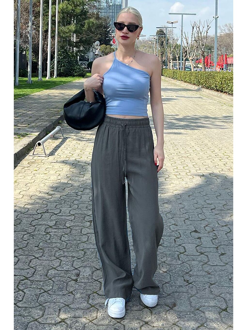 Antrasit Geniş Paça Kadın Pantolon Mg1982-4