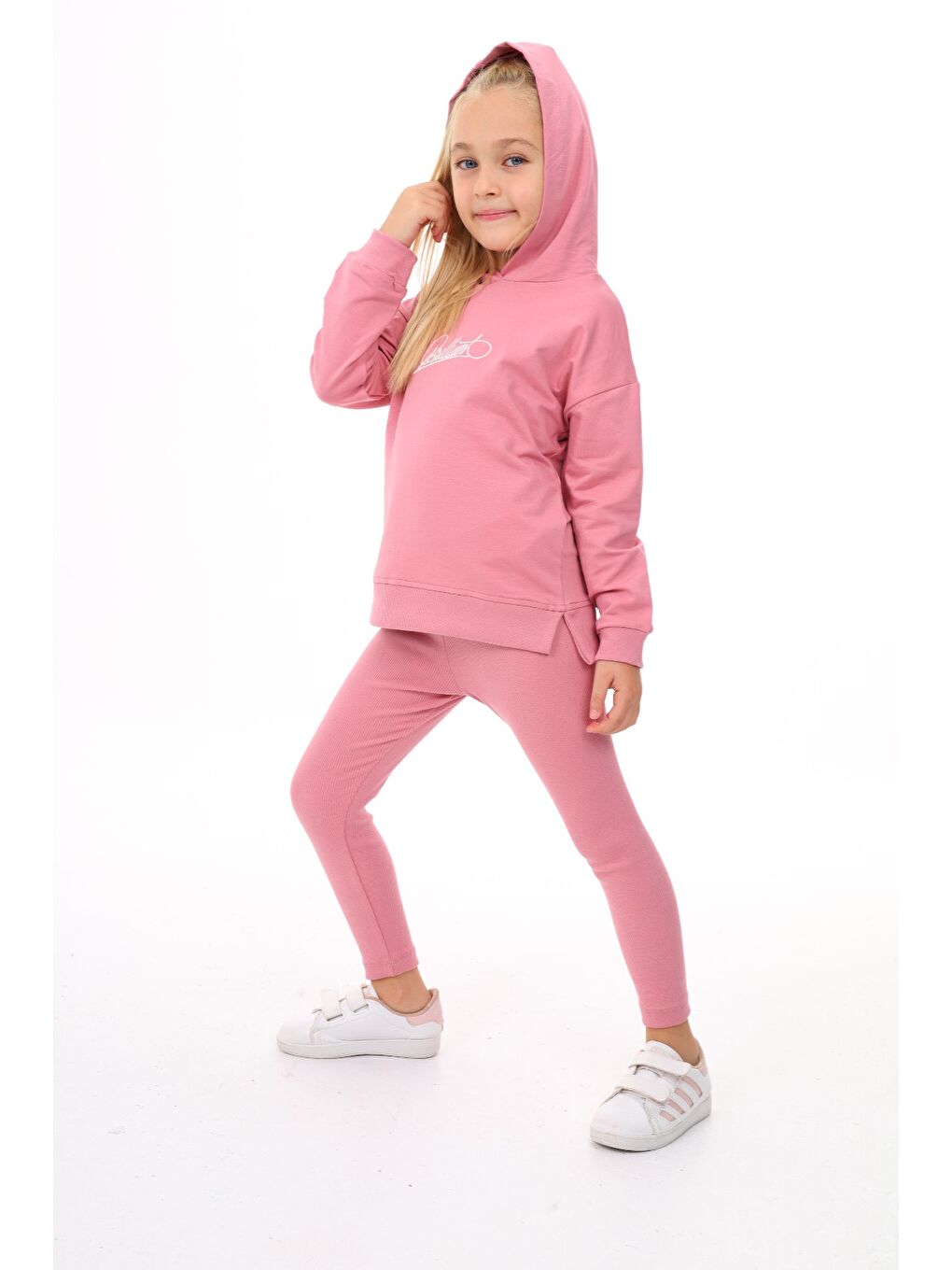 Pembe Kız Çocuk Nakışlı Taytlı Takım-4