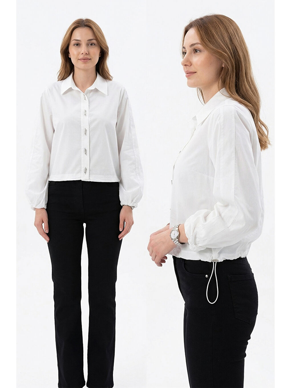 Birit Detaylı Poplin Gömlek 19556 Ekru