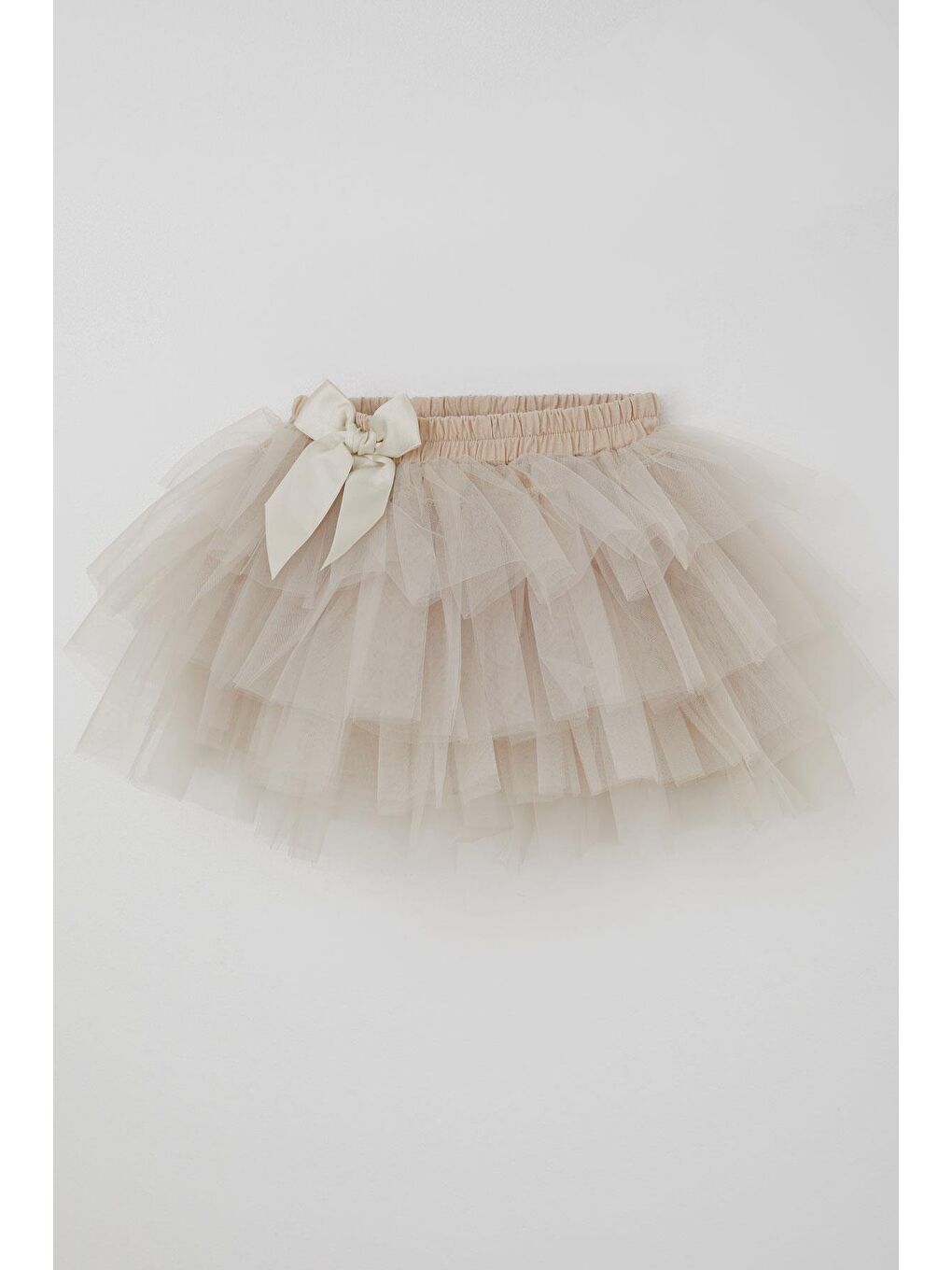 Bej Kız Çocuk Tütü Etek Tül Detaylı Katlı Fiyonk Aksesuarlı Taş (4-8 Yaş)-2