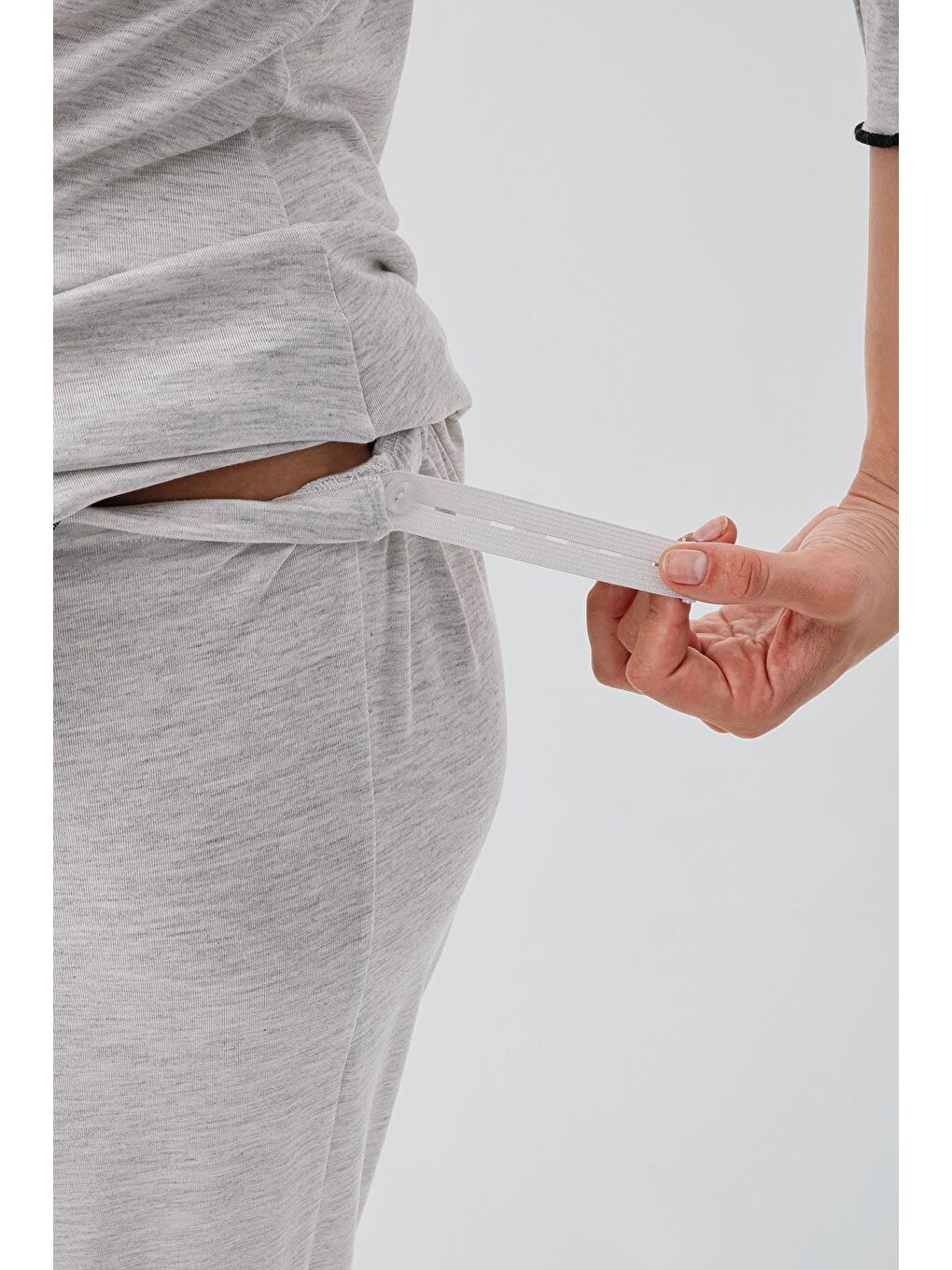 Gri Uzun Kollu Elastanlı Esnek Viskoz Soft Hamile Pijama Takım 19212-5