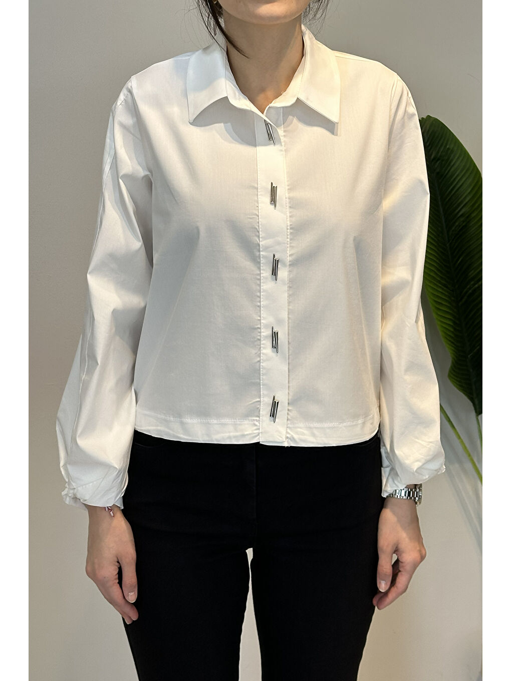 Birit Detaylı Poplin Gömlek 19556 Ekru-1