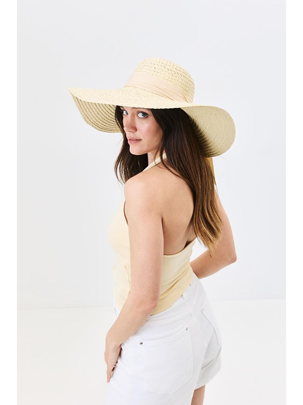 Geniş Kenar Hasır Plaj Şapkası Y25730-16 Bej-1