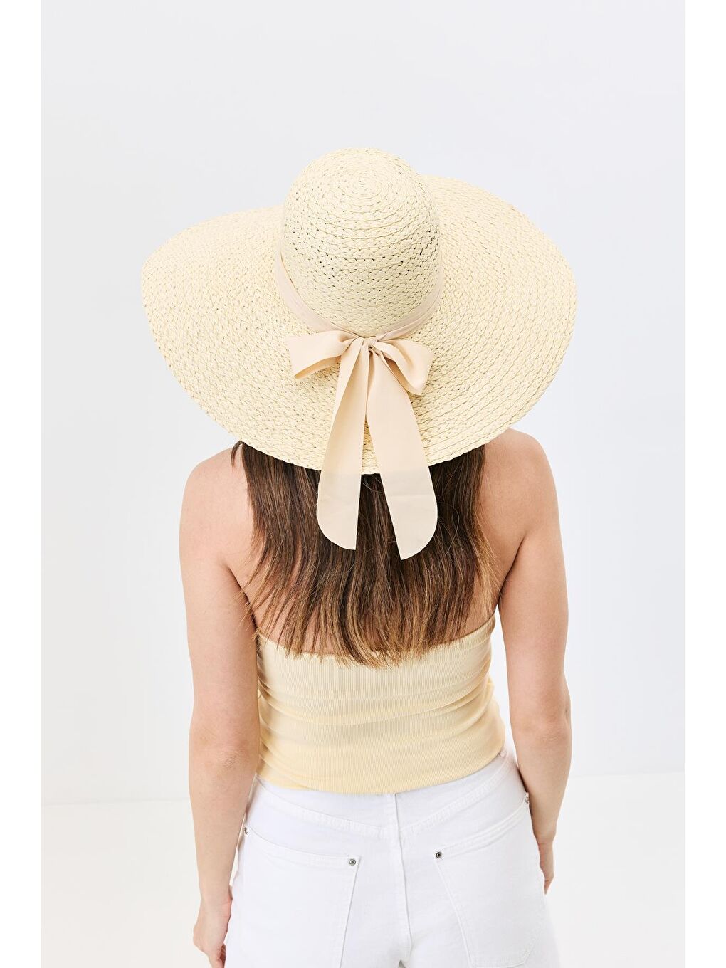 Geniş Kenar Hasır Plaj Şapkası Y25730-16 Bej-2