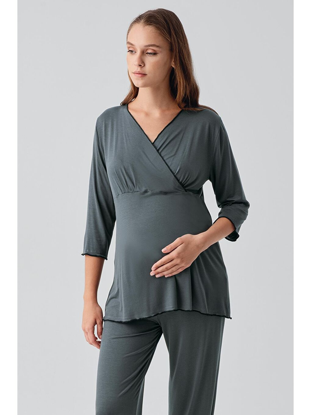 Yeşil Uzun Kollu Elastanlı Esnek Viskoz Soft Hamile Pijama Takım 19212-2