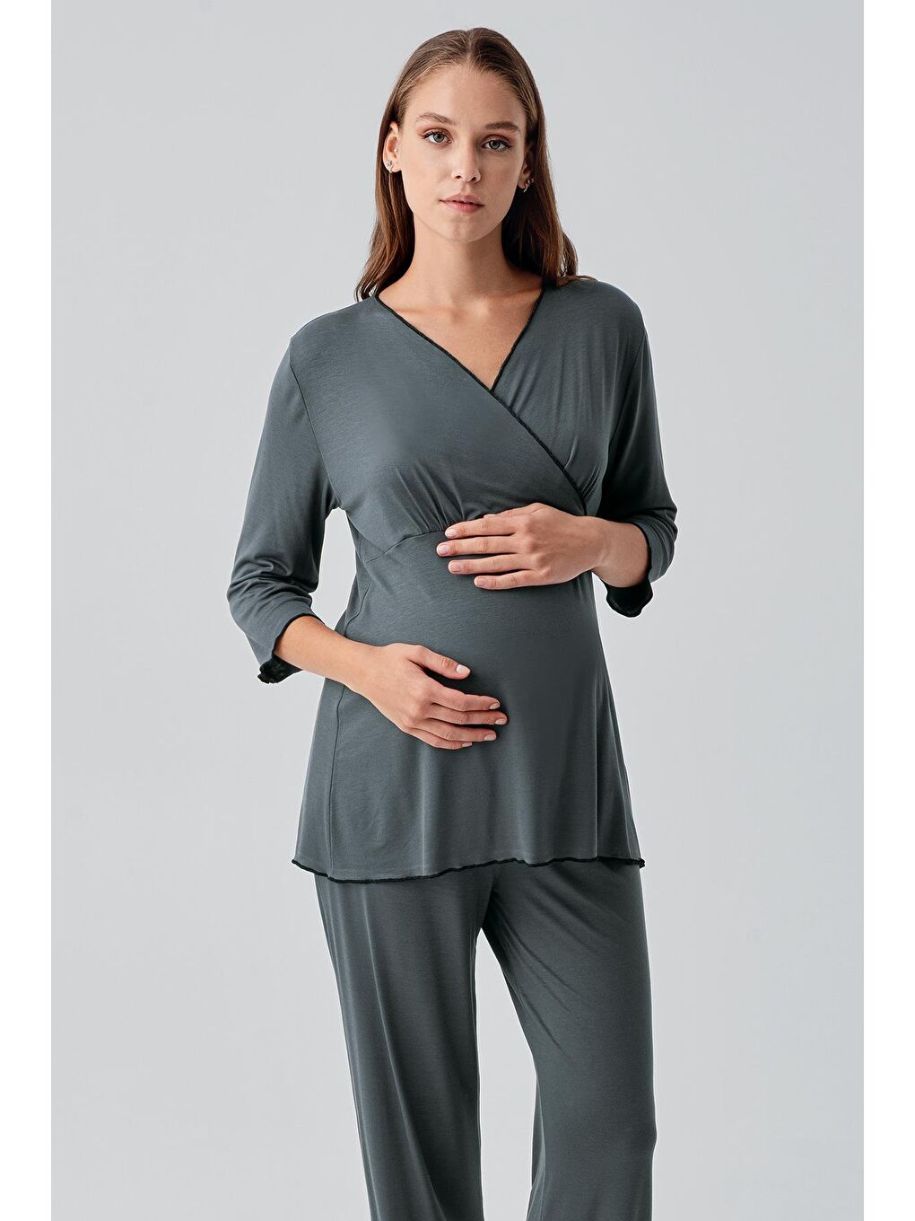 Yeşil Uzun Kollu Elastanlı Esnek Viskoz Soft Hamile Pijama Takım 19212-3