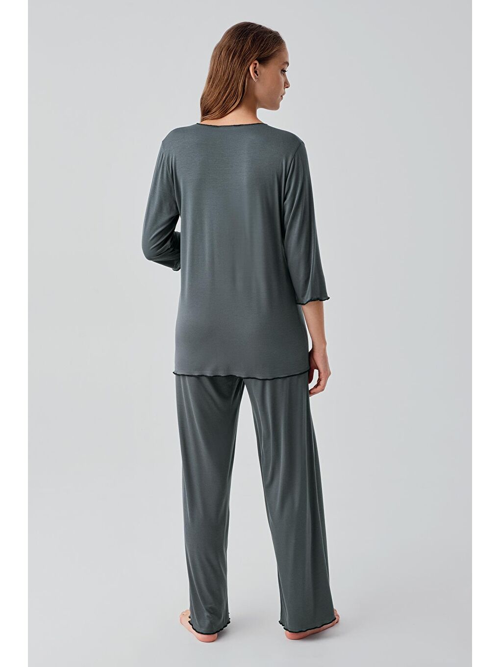 Yeşil Uzun Kollu Elastanlı Esnek Viskoz Soft Hamile Pijama Takım 19212-4