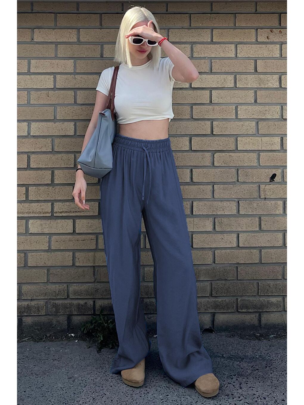 İndigo Geniş Paça Kadın Pantolon Mg1982-3