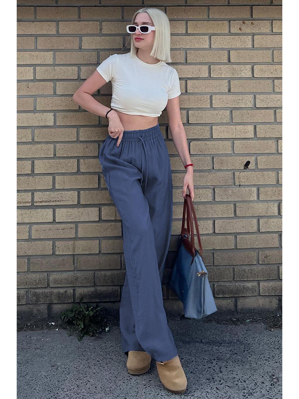 İndigo Geniş Paça Kadın Pantolon Mg1982-4