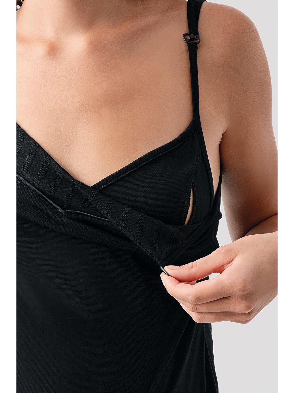 Siyah Askılı Esnek Viskoz Hamile Sabahlık Pijama Takım 19307-6